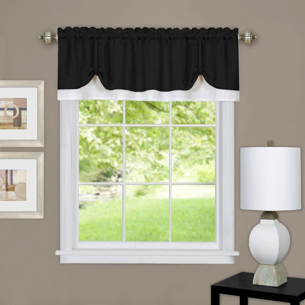 Darcy Black Solid Contemporary Window Curtain Panel: 58" x 14", Valance